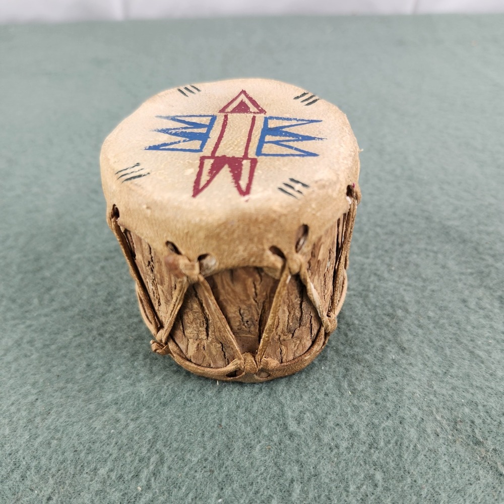 NATIVE AMERICAN STYLE DRUM 1:12 SCALE HAND PAINTED RAWHIDE TREE BARK
